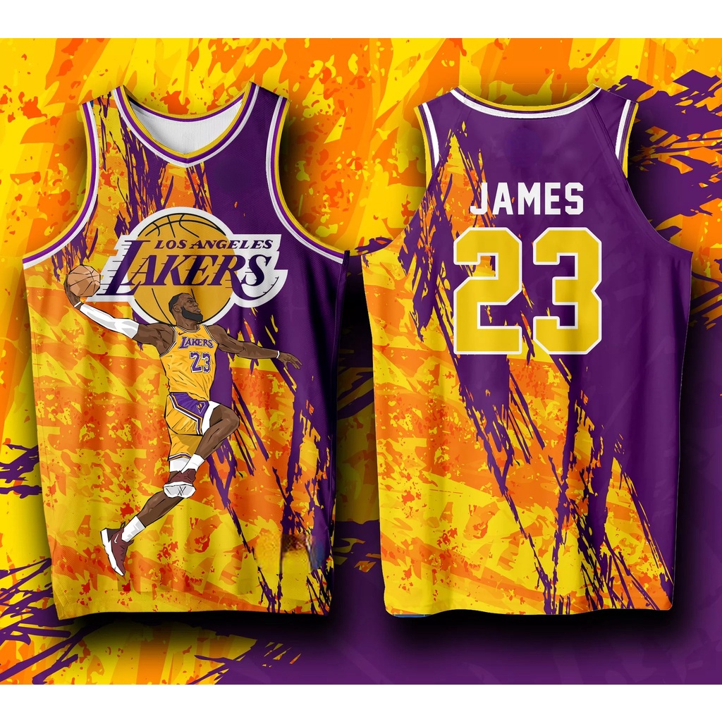 NEW BASKETBALL LAKERS 14 LEBRON JAMES YELLOW VIOLET JERSEY FREE ...