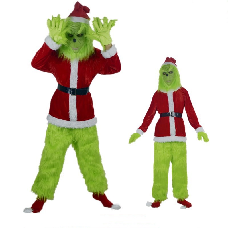 Halloween Explosion Green Fur Monster Grinch Cosplay Santa Suit Party ...