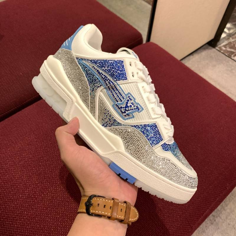 Louis Vuitton Blue LV Trainer Crystals Sneaker