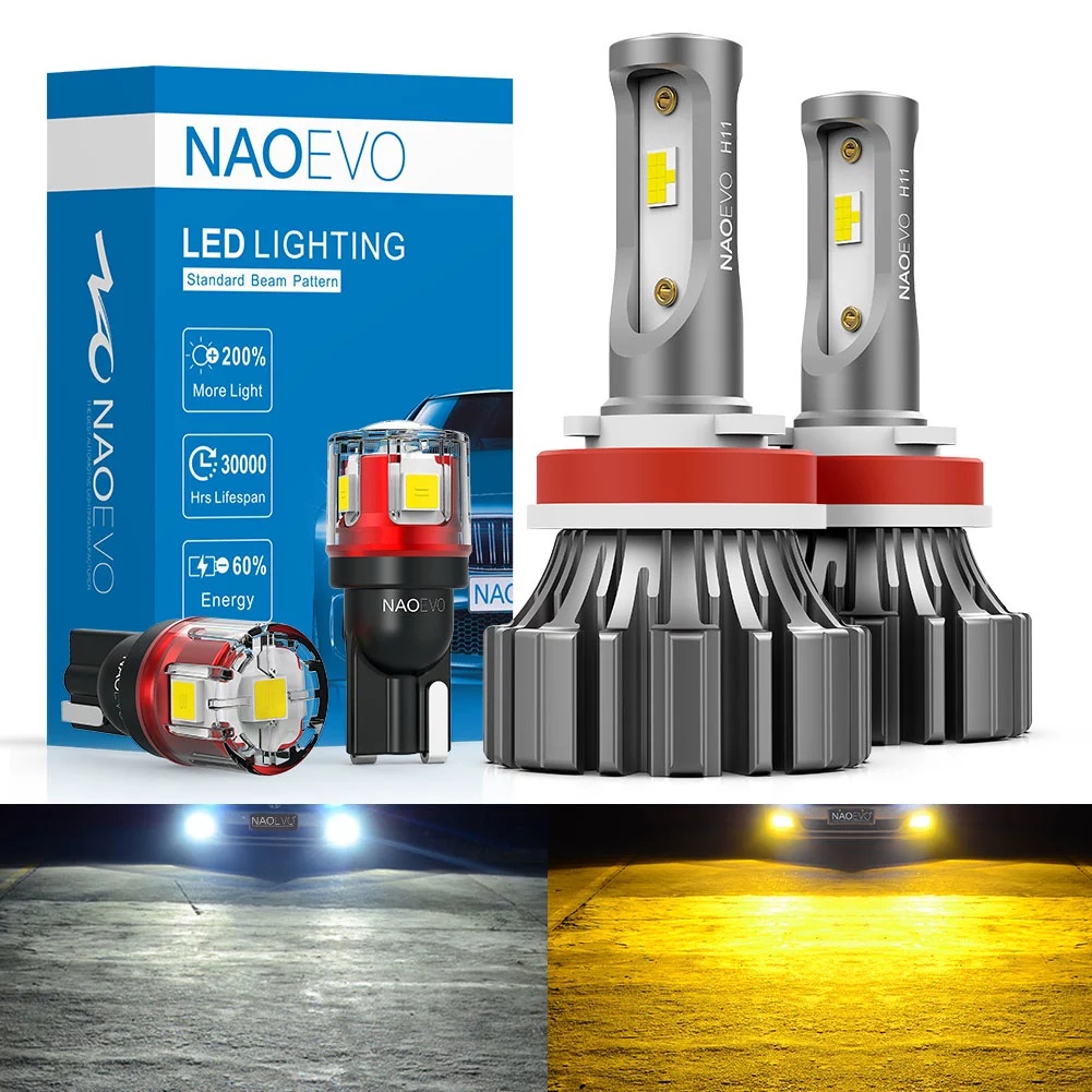 NAOEVO H4 H7 H11 led Fanless Car Headlight Light HB4 HB3 H9 H8 H10 5202