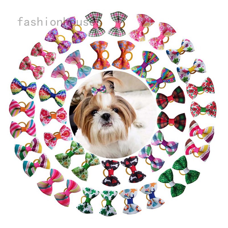 【Local Stock】20PCS Pet Small Dog Hair Bows Rubber Bands Puppy Cat ...