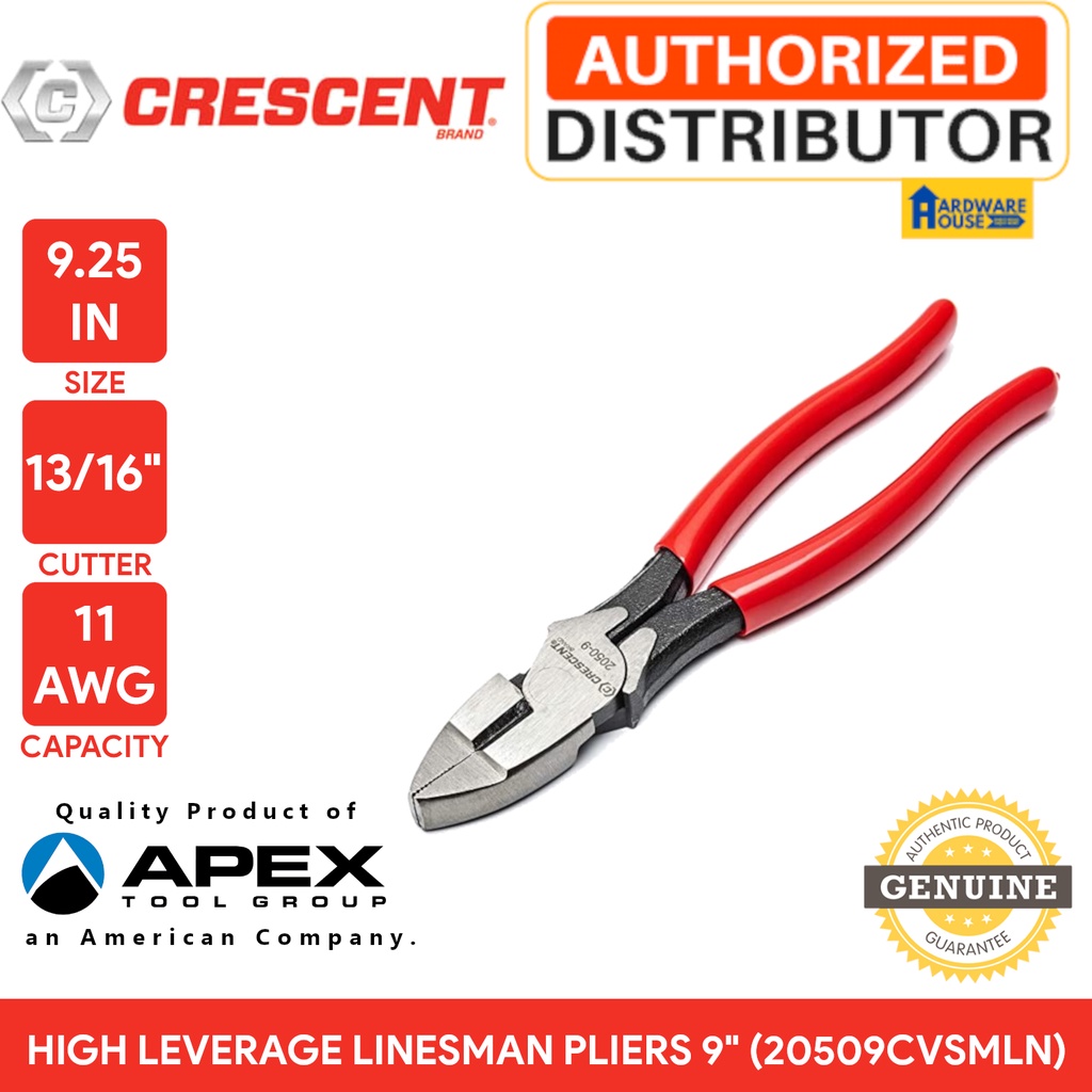 ORIGINAL CRESCENT Linesman Combination Pliers 9" High Leverage Drop