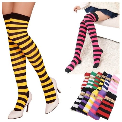 Women Color Striped Socks Long Tube Over Knee High Stripe