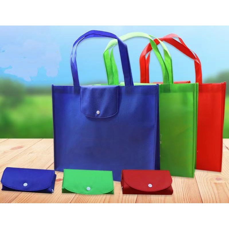 Foldable Eco Bag With Button Plain Shopping Horizontal Reusable Non ...