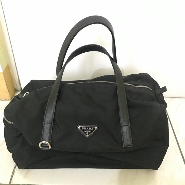 PRADA Boston Bag Nylon Black Auth cl457