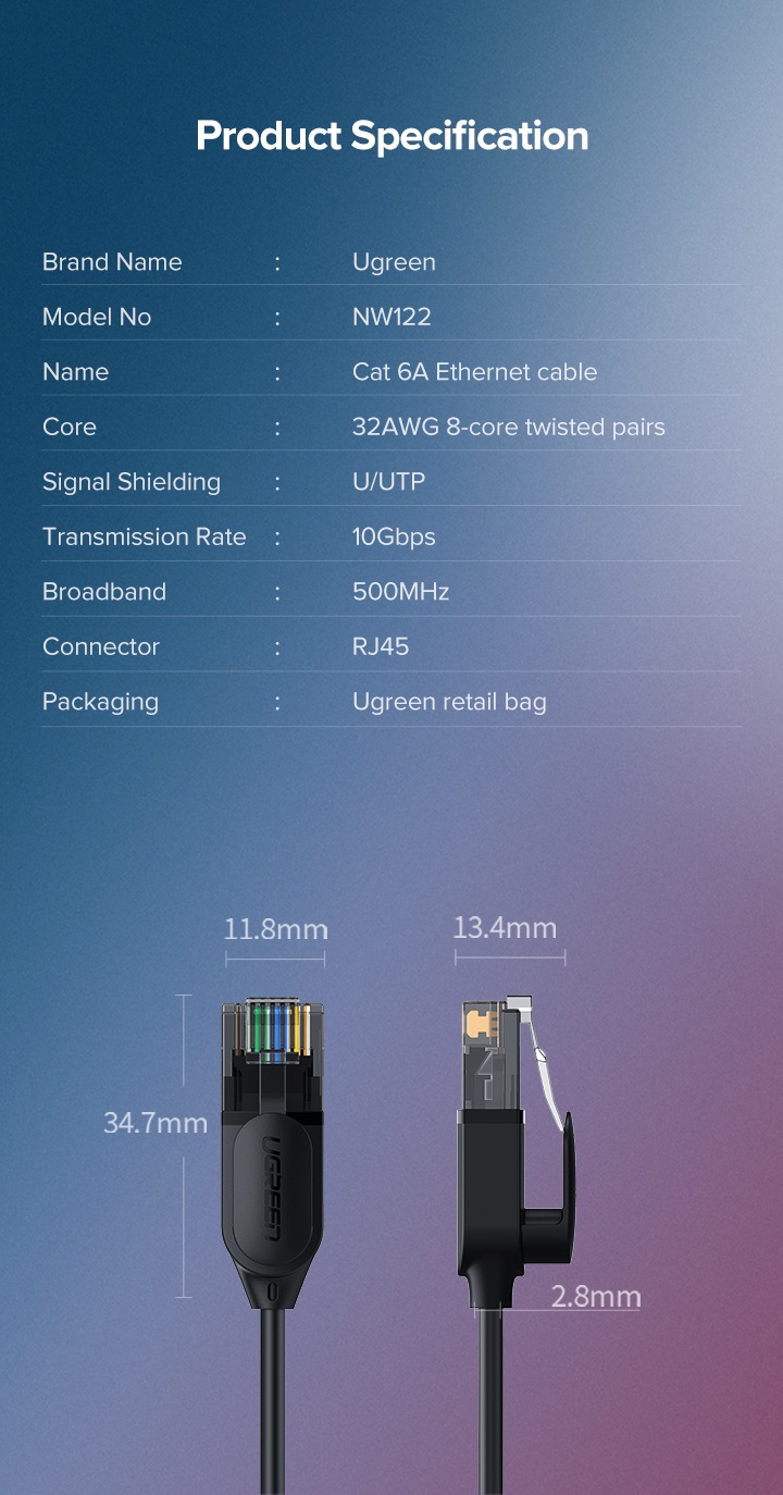 UGREEN Cat 6A 10GBPS LAN Cable Ethernet Cable High Speed Ultra Slim ...
