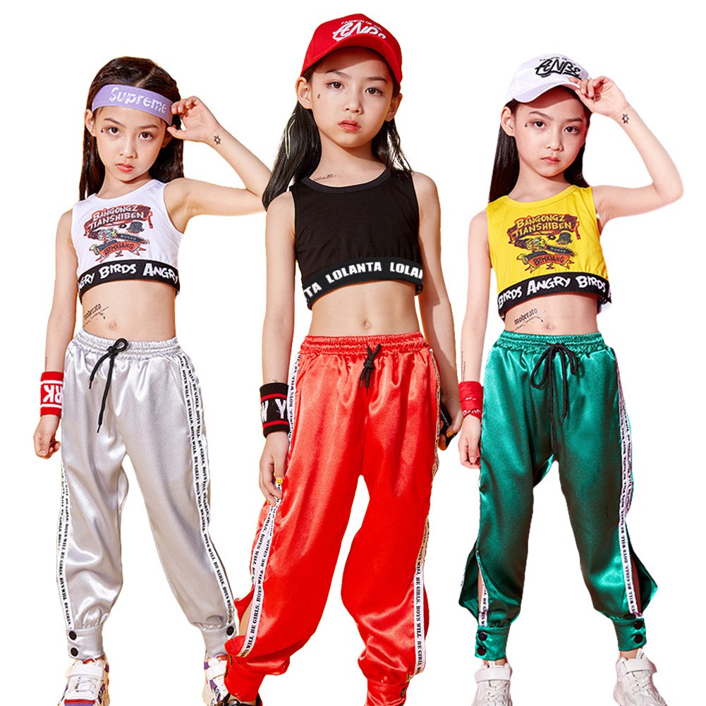 Lolanta Kids Girls Korean Crop Top Vest Hip Hop Jogger Pants Jazz