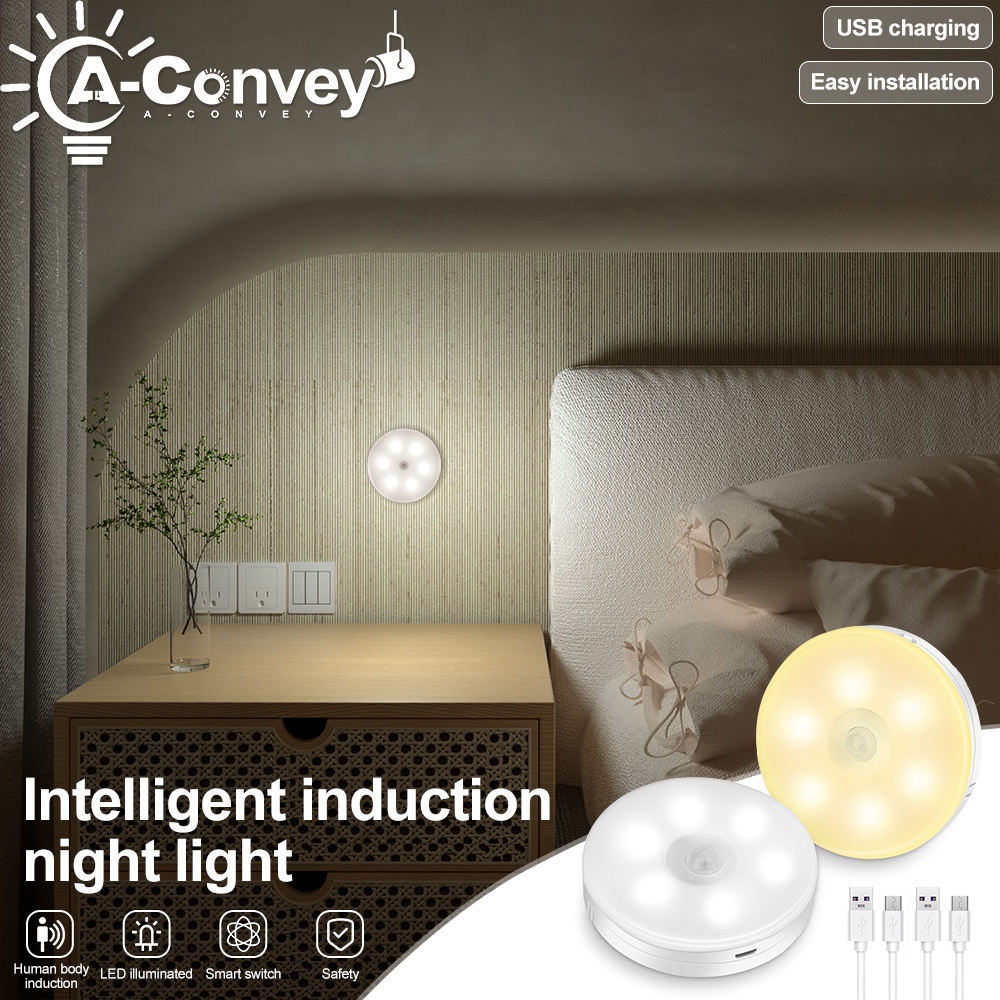 PIR Motion Sensor LED Night Light USB Rechargeable Dimmable Night Lamp ...