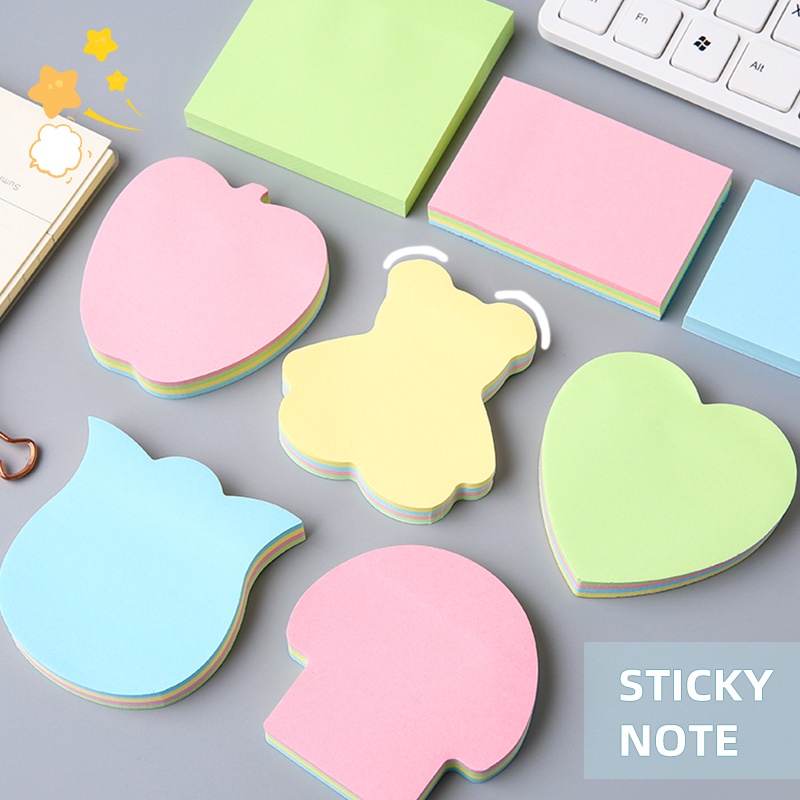 100 Sheets Korean Cartoon-Shaped Colored Sticky Notes Memo Notepad ...