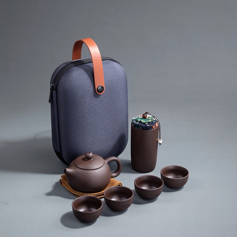 Portable Travel Teapot Set Purple Sand Ceramic 6-Piece Tea Set 1 Teapot ...