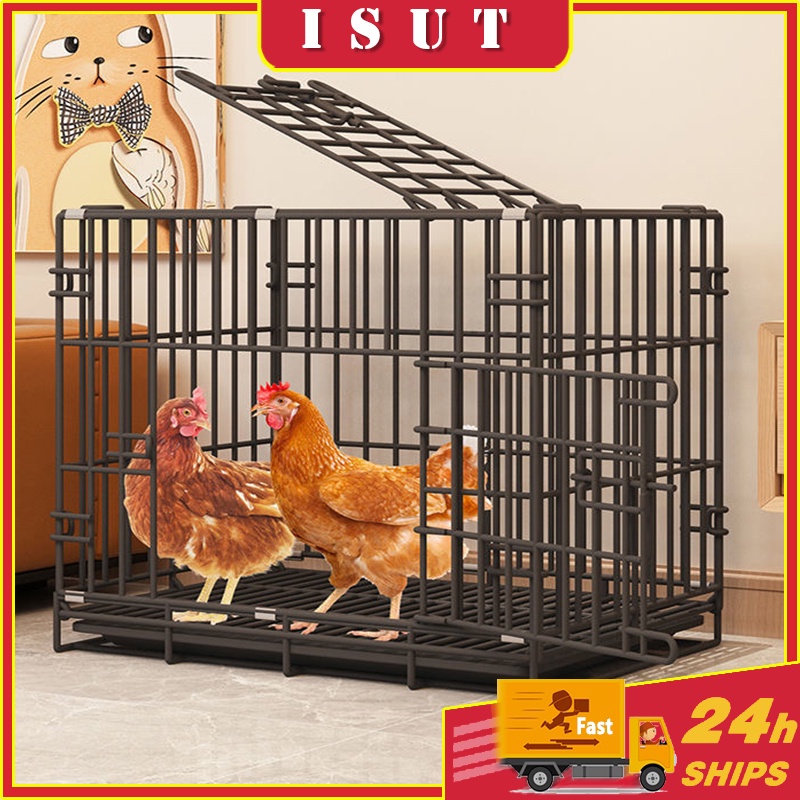 Heavy Duty Pet Cages Dog Cat Foldable Double Door With Poop Tray Pet ...