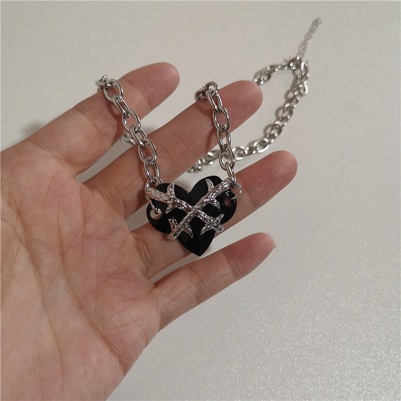 Elegant Heart Cross Tassel Pendant Necklace Pearl Stitching Silver ...