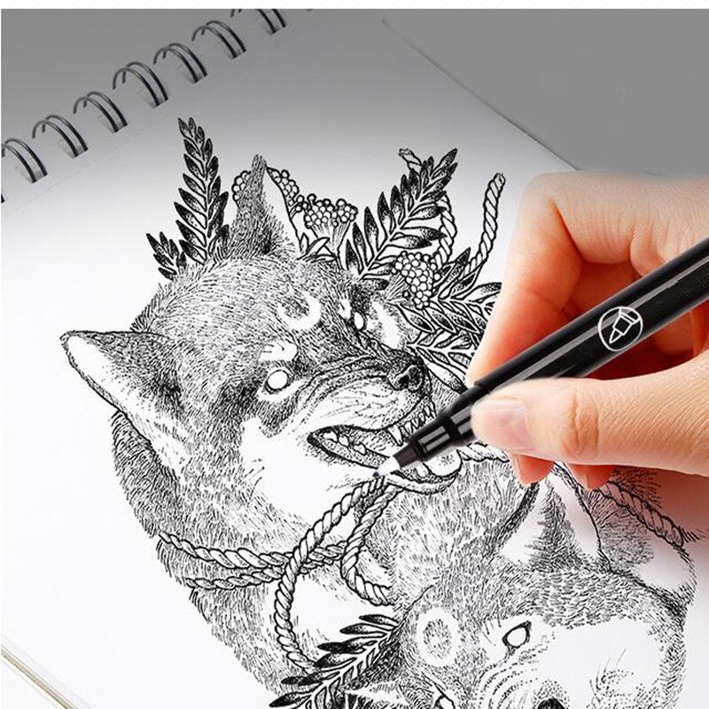 10 Pcs/Set Waterproof Drawing Liner Dual Tip Lettering Markers Black ...