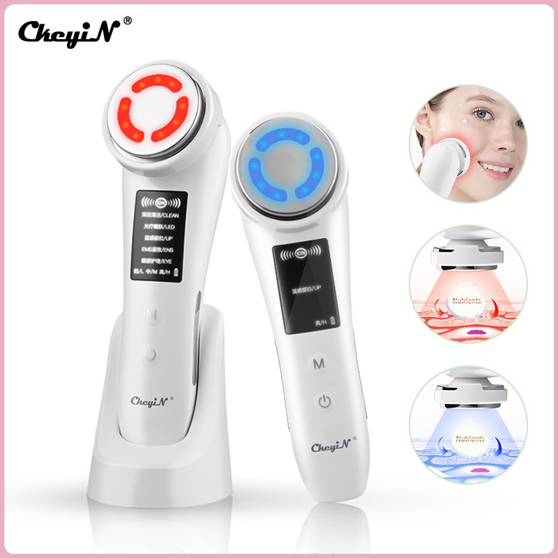 Ckeyin 5 In 1 Ems Facial Massager Led Photon Rejuvenation Hot Compress Face Lifting Anti Aging