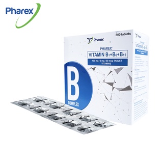 Pharex B-Complex Vitamin B1+B6+B12 100mg/5mg/50mcg 500 Tablets (Nerve ...