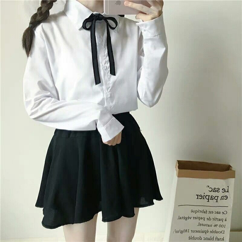 kaka Korean style soft girl hipster white shirt skirt outfit