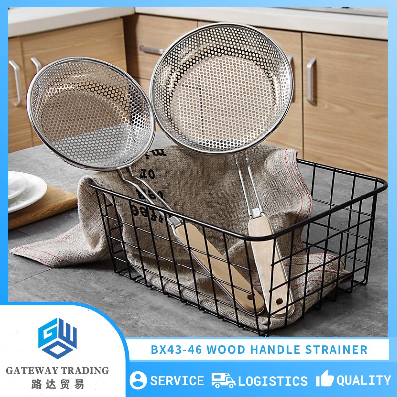BX43-46 Stainless Steel White Wood Handle Colander Strainer Punching ...