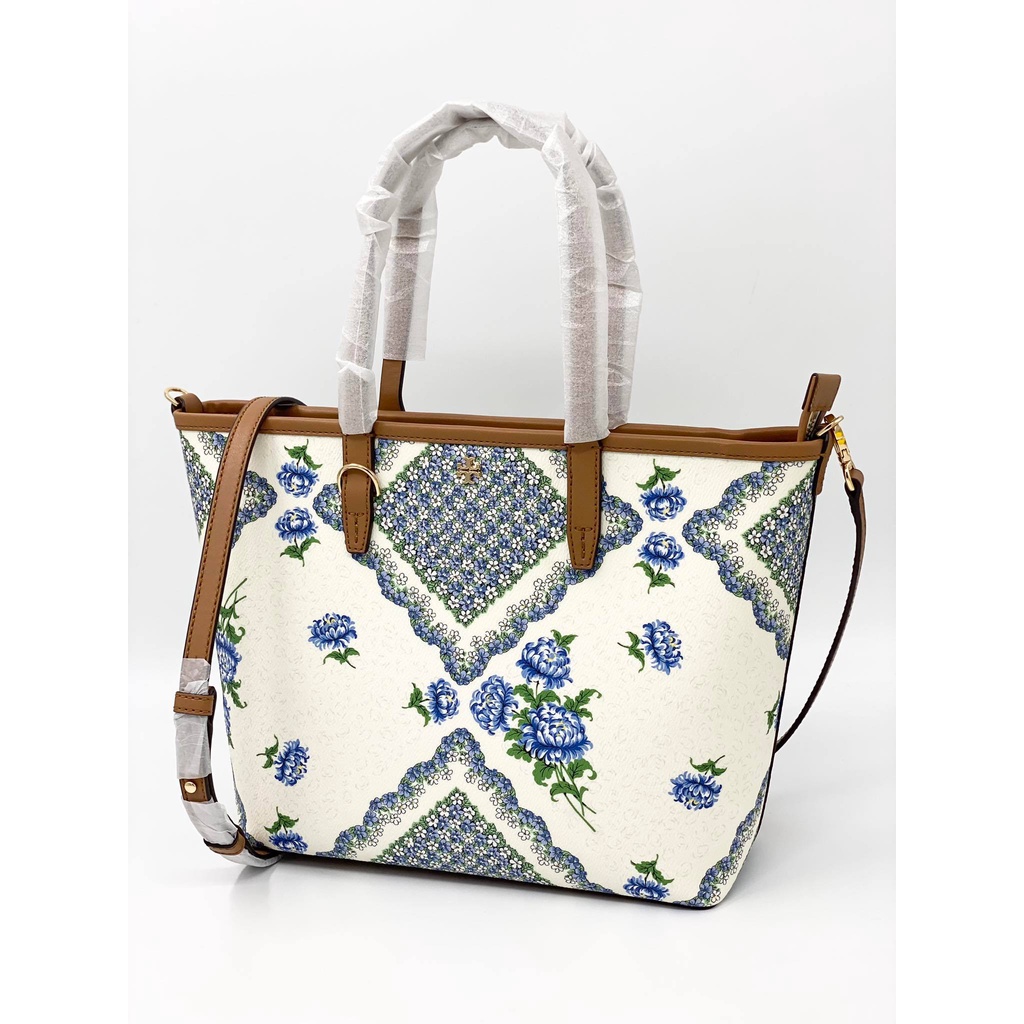 Tory Burch Kerrington Small Zip Tote Terrace Ditsy Floral Cloud