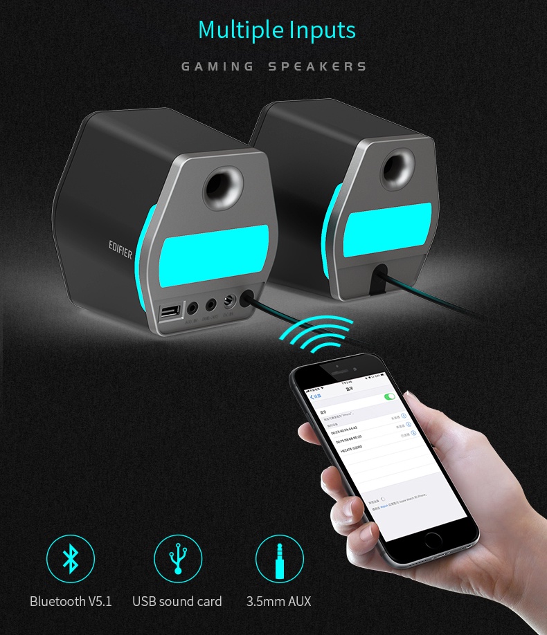 Edifier G2000 - 2.0 Gaming Speakers with USB soundcard LED & Powerful ...