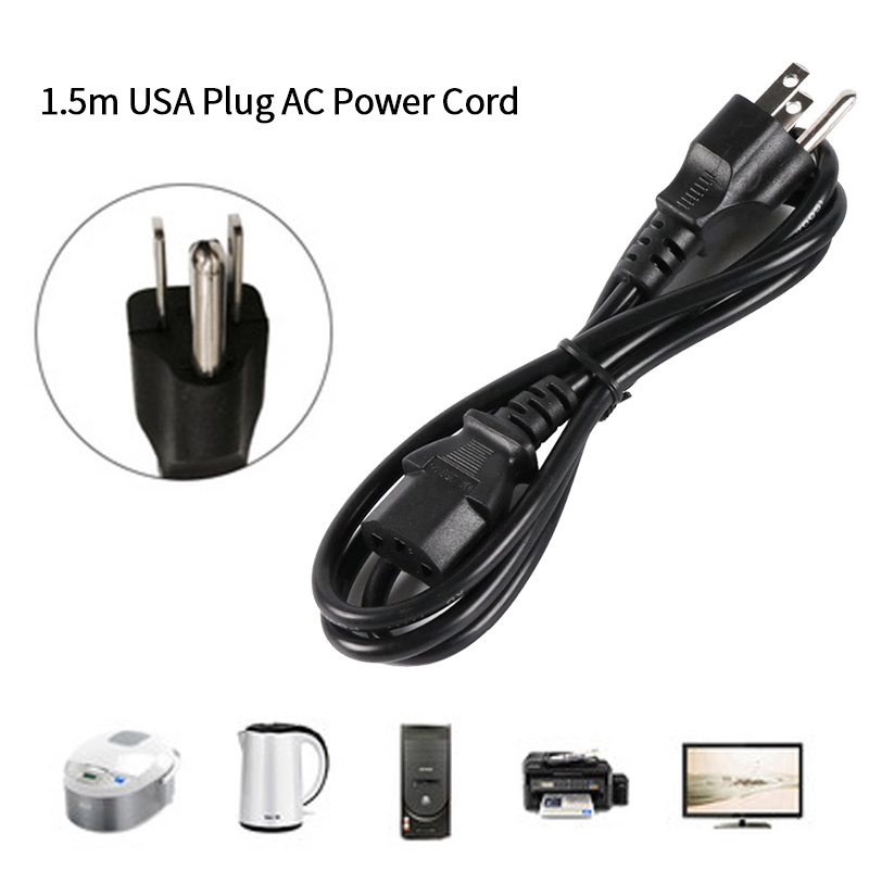 3 Pin Power Cords US Plug AC Power Cord Extension For PC Computer