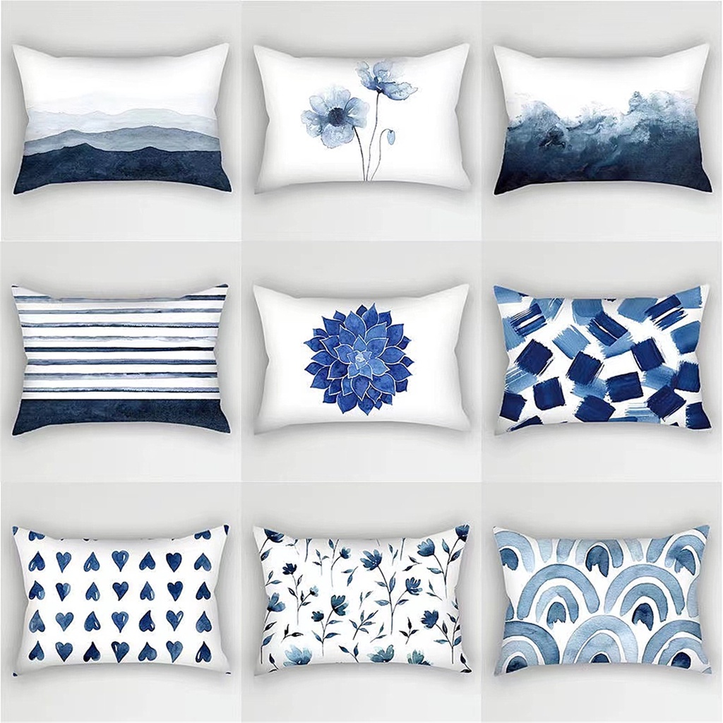 Lumbar Pillow Covers Light Blue And White Pillows Cushion Cover