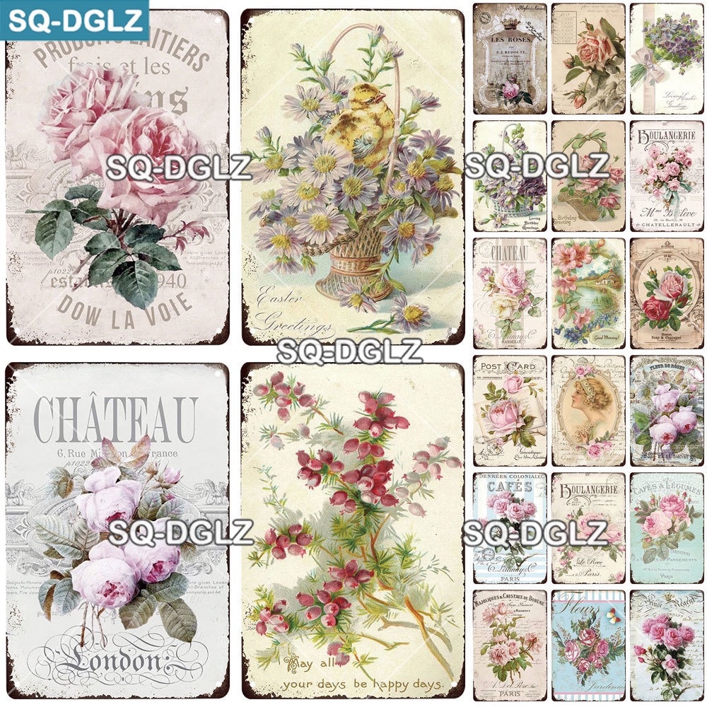 2024 Vintage Floral Tin Signs Home Decor Vintage Metal Signs Shabby ...