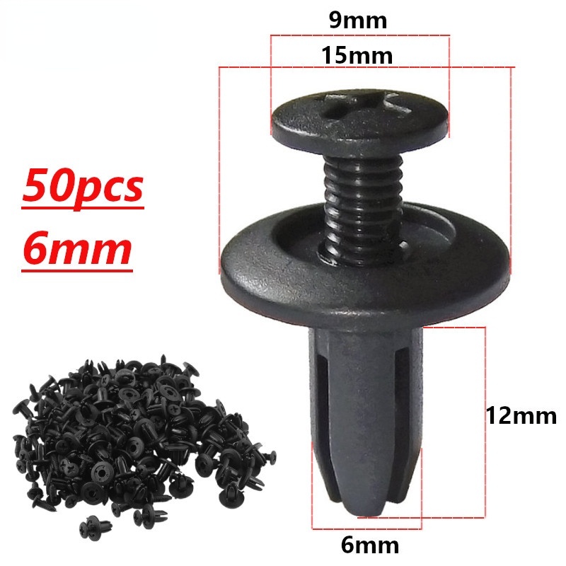 50PCS 6mm Universal Plastic Car Fastener Clip Auto Bumper Fender Push ...