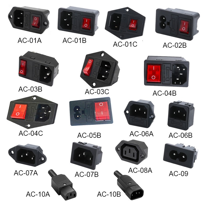 3 Pin IEC320 C14 C15 Electrical Socket LED 250V Rocker Switch Brass 10A ...