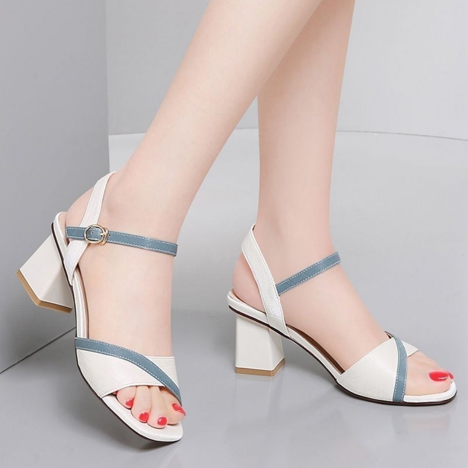 2021 new casual sandals women mid-heel chunky heel sandals