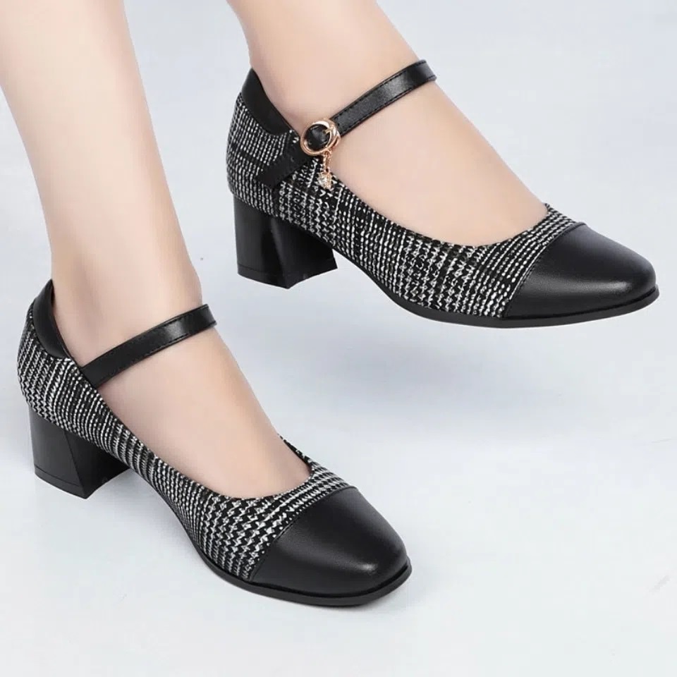Women Fashion High Quality Buckle Strap Round Toe High Heel Pumps Lady Pu  Leather Shoes A3112