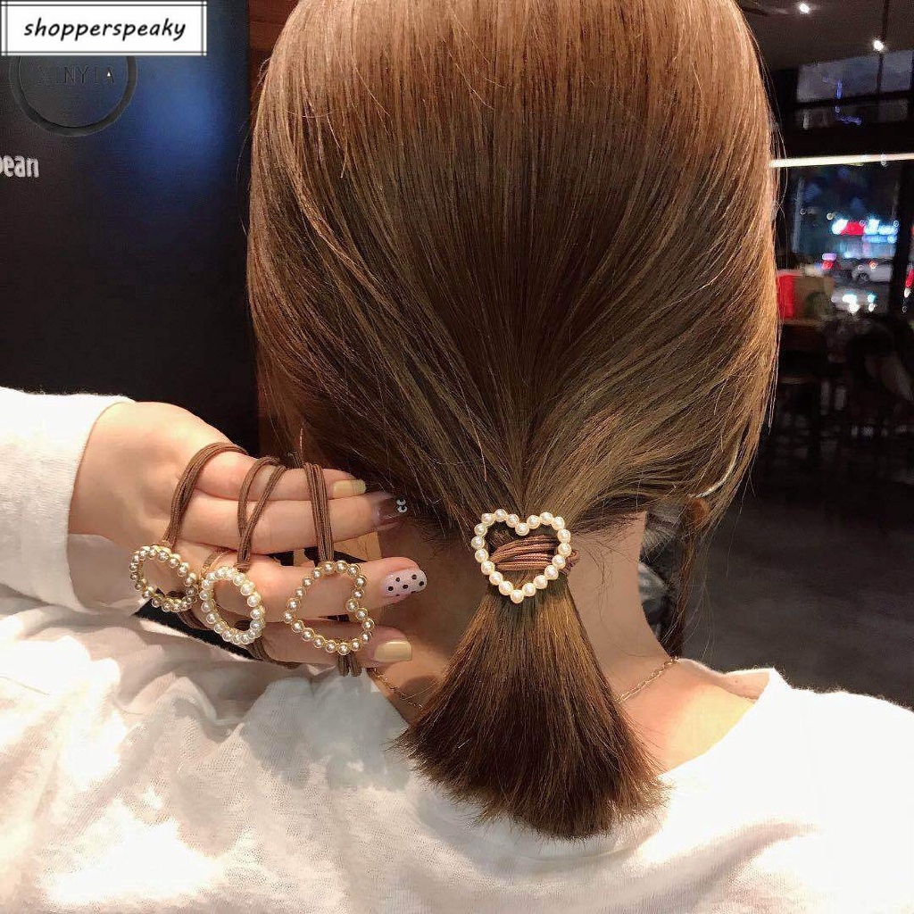 Rope Love Heart Pearl Hair Ties Hairpin Hair Clips Hairband SP Shopee