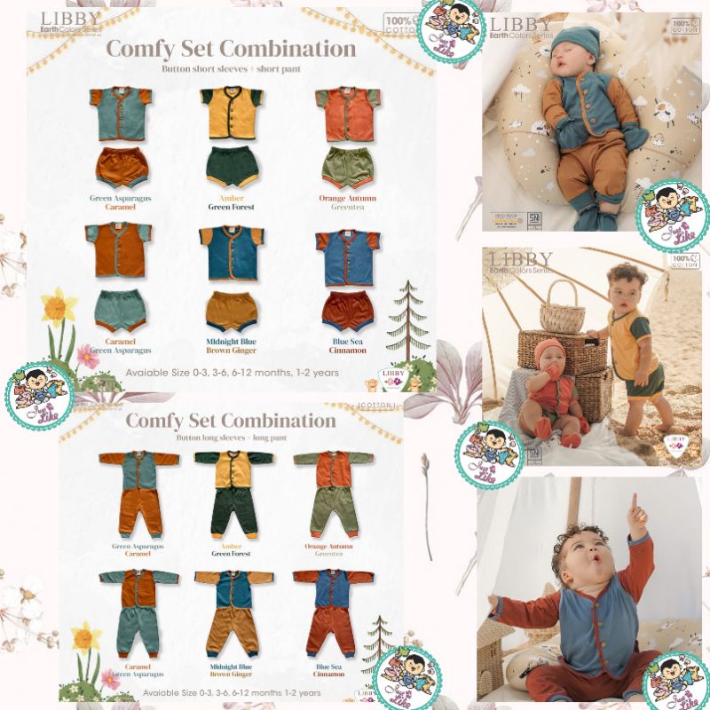 LIBBY EARTH COMFY SET COMBINATION FRONT BUTTON Short & Long Size (0-3m ...