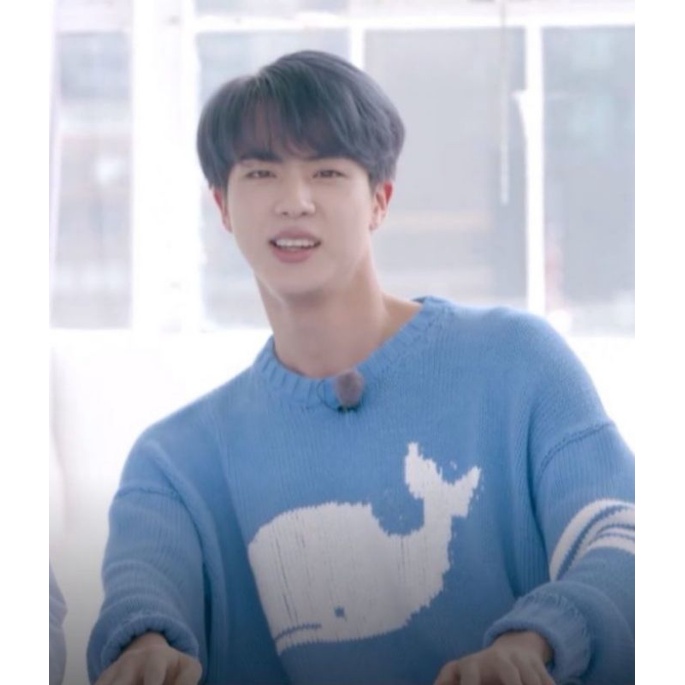 jin files on X: seokjin wearing his blue kore sweater 🐳 https