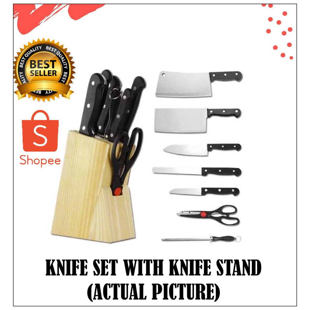 Stainless Steel Gannu Wooden Block 7 Pcs Knife Set