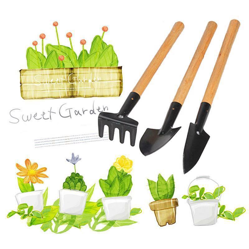 3pcs/set Mini Shovel Rake Wooden Handle Metal Head For Flowers Potted ...
