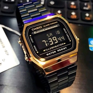 Casio A168 Men Led Light Fashion Stainless Steel Gold Sport