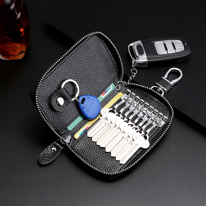 Evertoner Genuine Leather Keychain Wallet Multi-Function Car Key Holder ...