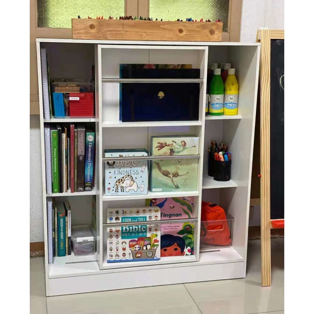 Happy Kiddos 2003 Sliding Kids Bookshelf Toy Storage Rack