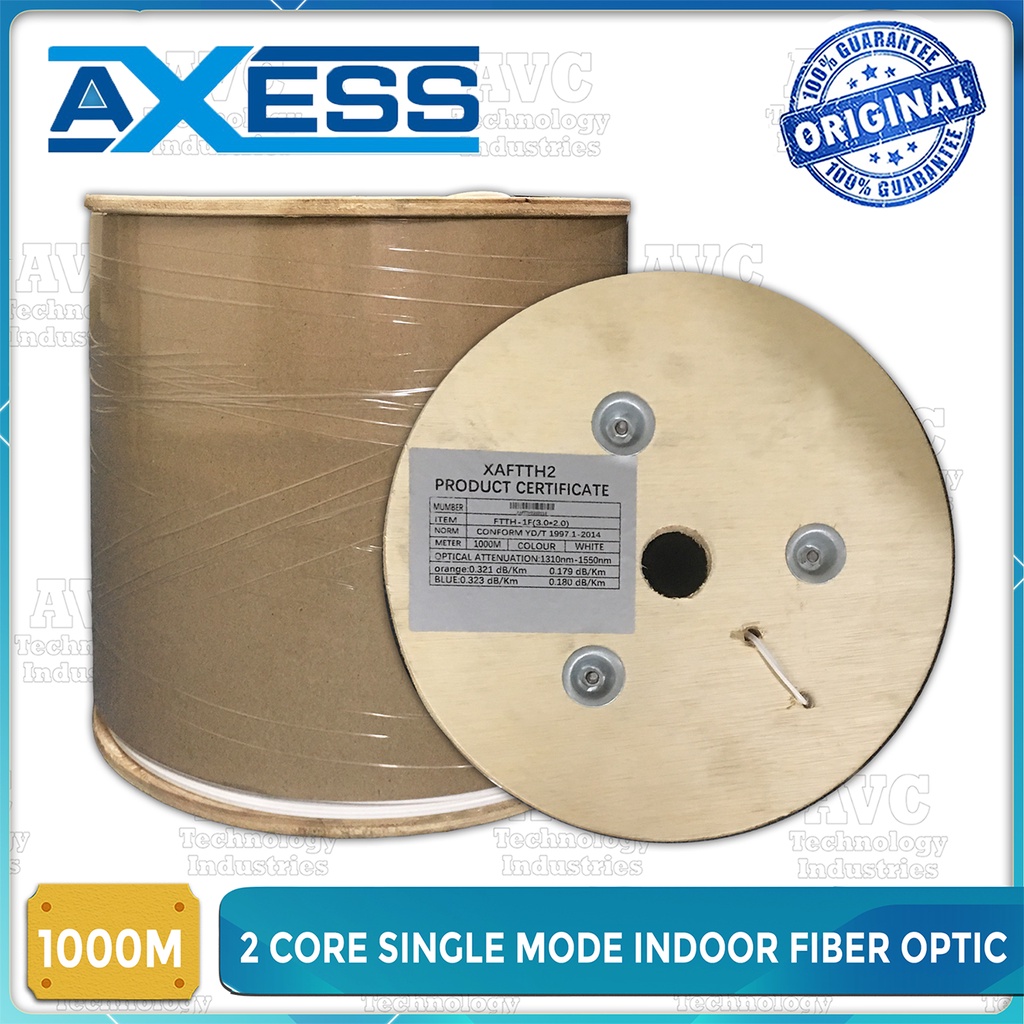 AXESS 2 Core Single mode Indoor Fiber Optic Cable 1000 Meters | Shopee ...