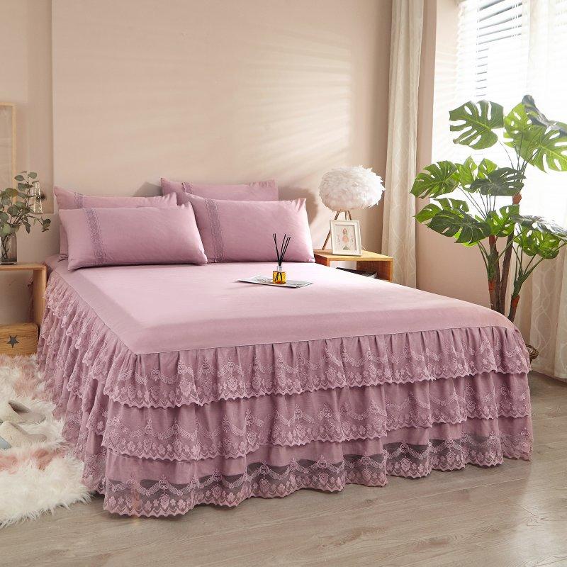 (5 Color) Skirting Bedsheet Cover Pure Color Pink Gray Bed Sheet with