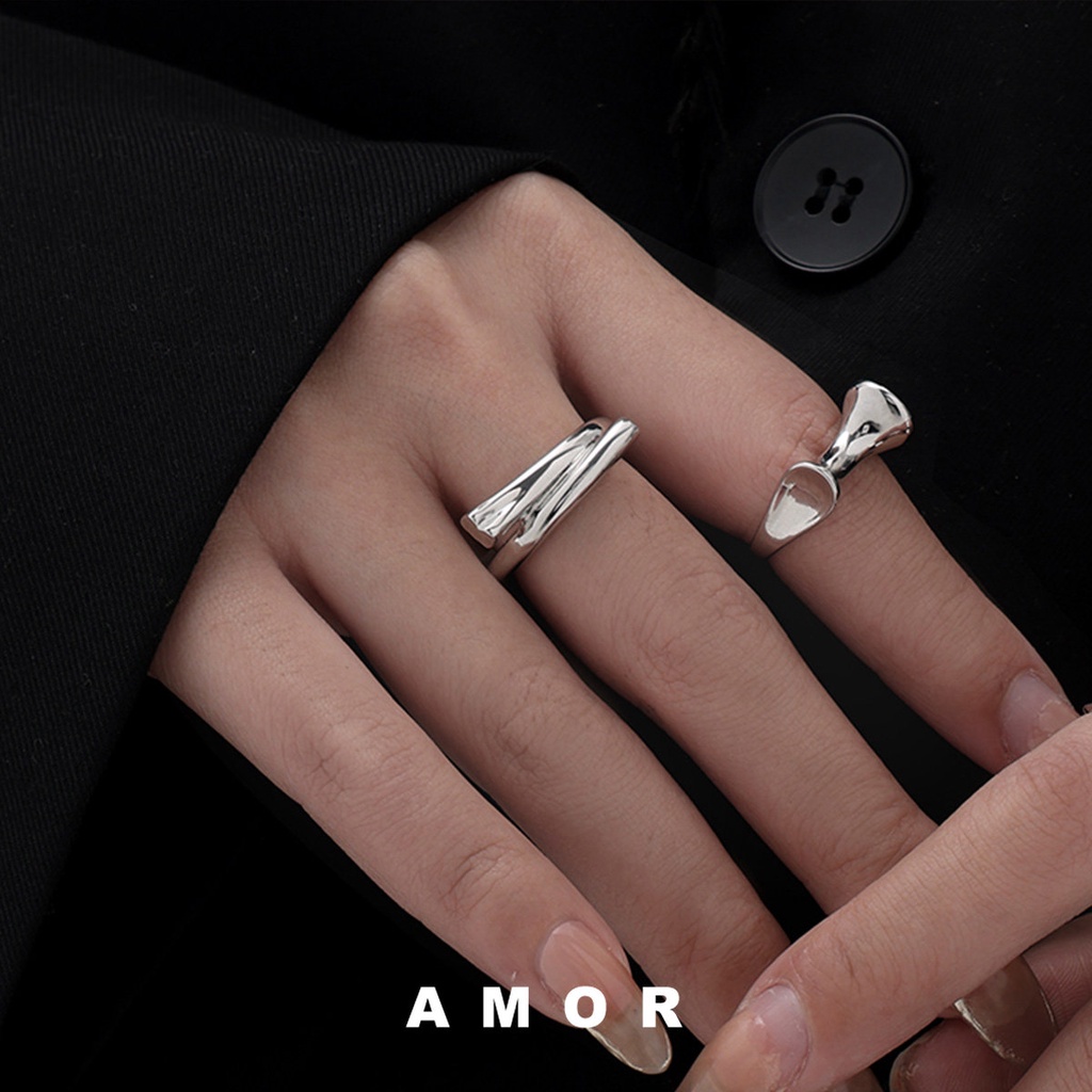 Geometric ring set Three piece set niche design highgrade ring jewelry