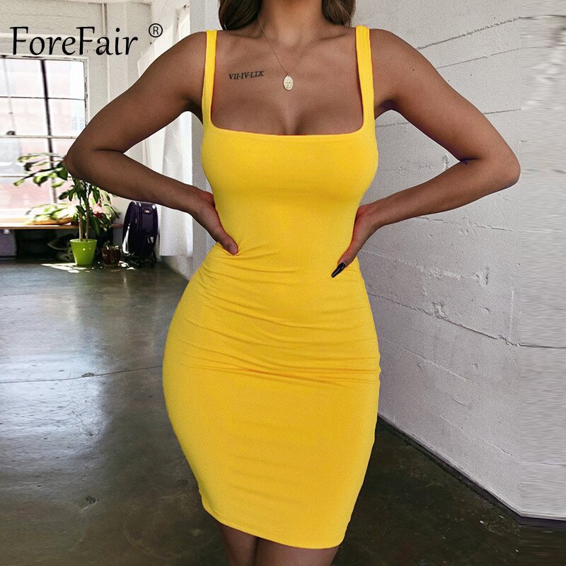 Forefair Spaghetti Strap Sexy Bodycon Dress Summer Yellow Neon Green Black Orange Elegant Sleeveless Mini Short Dress Women Shopee Philippines