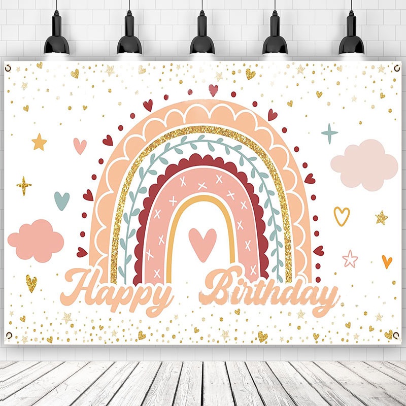 FANGLELAND 150*100cm Boho Rainbow Theme Happy Birthday Background Cloth ...