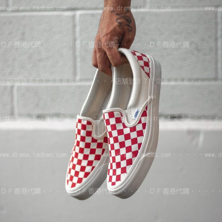 Checkerboard slip on vans red best sale