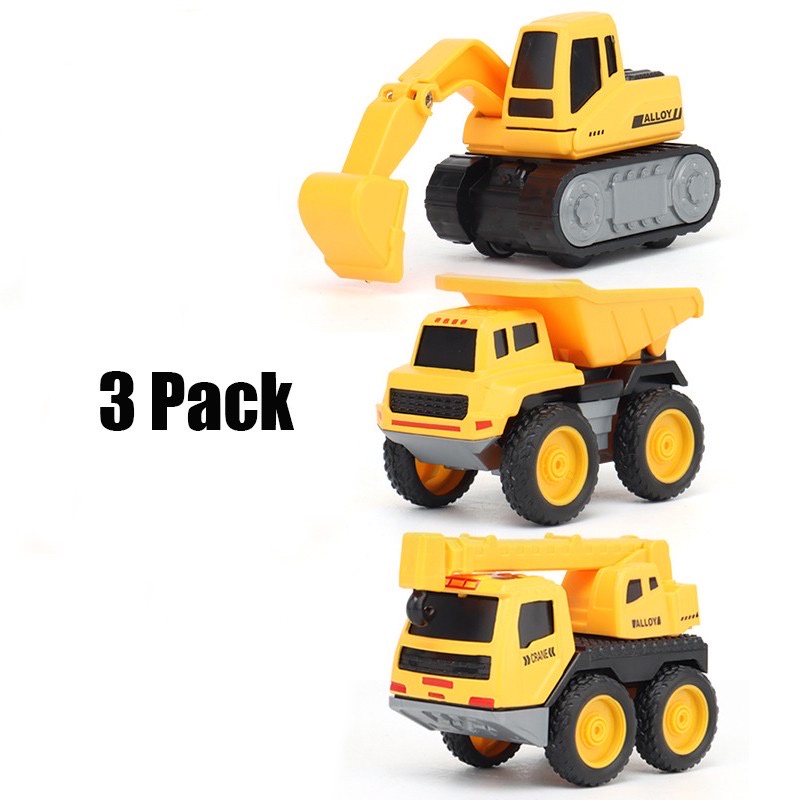 6 Pack Die-cast Car Construction Truck Toys Pull Back Excavator Digger ...