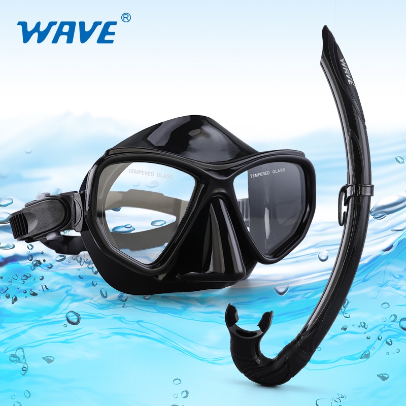 WAVE Tempered Glass Freediving Mask Snorkeling Set Foldable snorkel J ...