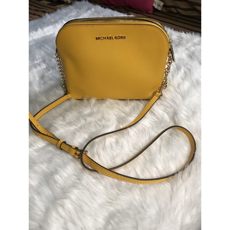 Michael Kors Aluminum Yellow Stripe Cindy Dome Crossbody Bag