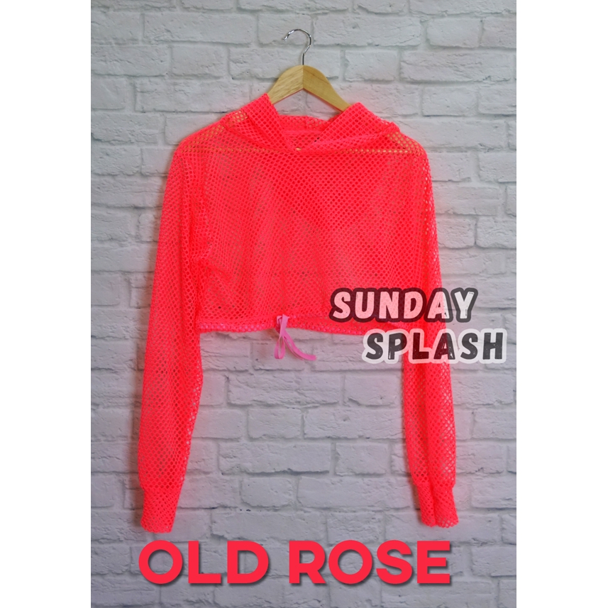 [3 Colors] Mesh Shirt Neon Theme Clothing. Crop Top Long Sleeve Hooded