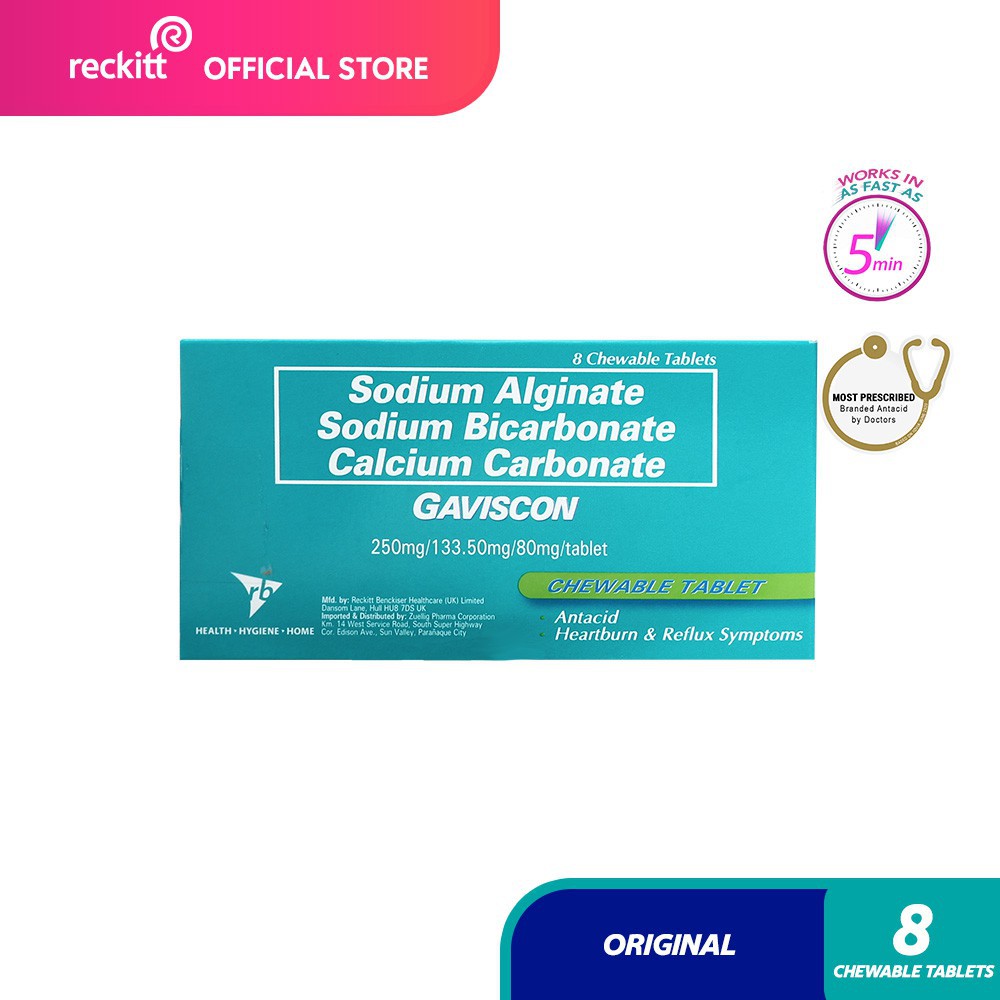 Gaviscon Original Antacid Chewable Tablet 250mg Pack of 8s for Acid