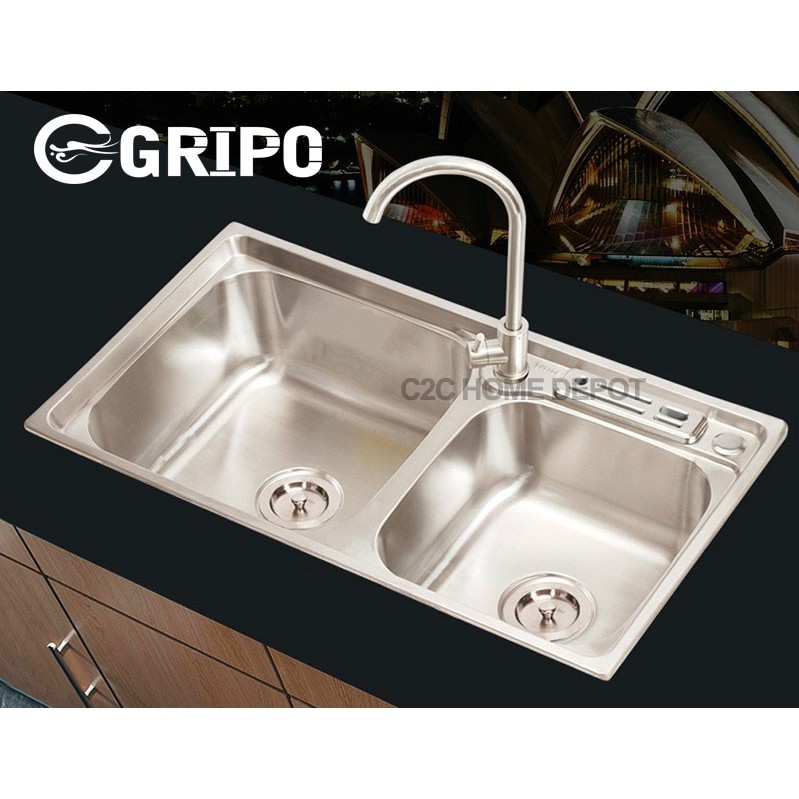 GRIPO SUS304 stainless Thick type kitchen sink 2 bowls GP8143K | Shopee ...